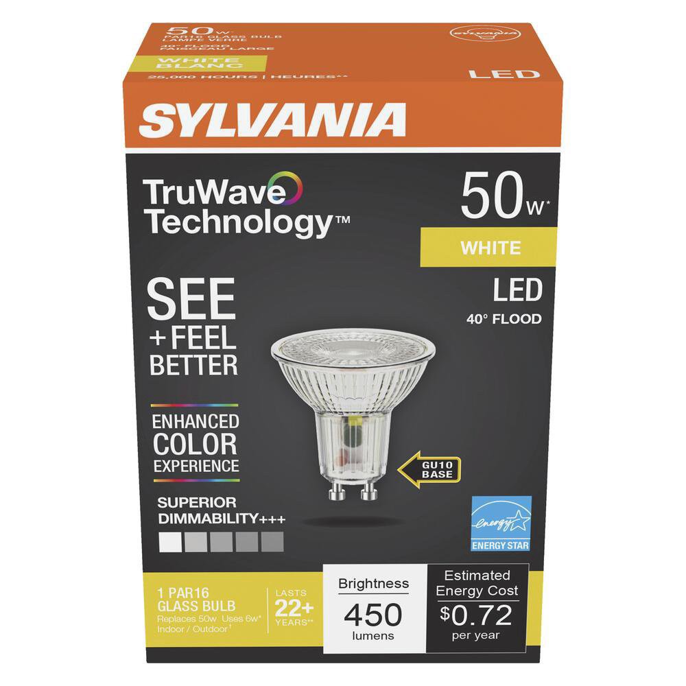 slide 1 of 1, Sylvania TruWave 50-Watt PAR16 White LED Flood Light Bulb, 1 ct