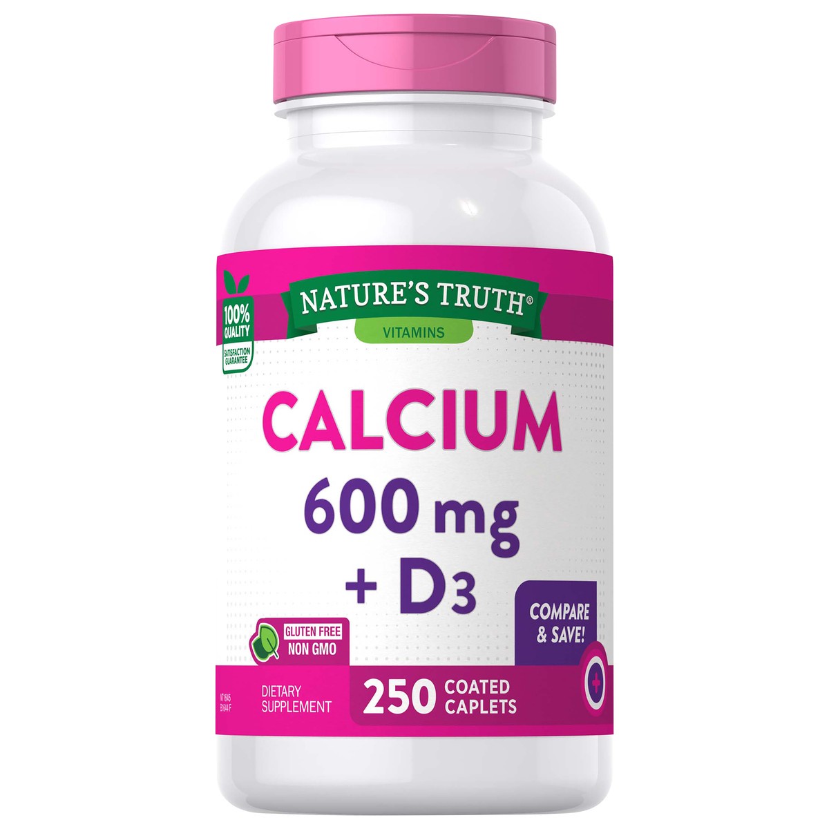 slide 6 of 6, Nature's Truth Calcium 600 mg plus Vitamin D3, 250 ct