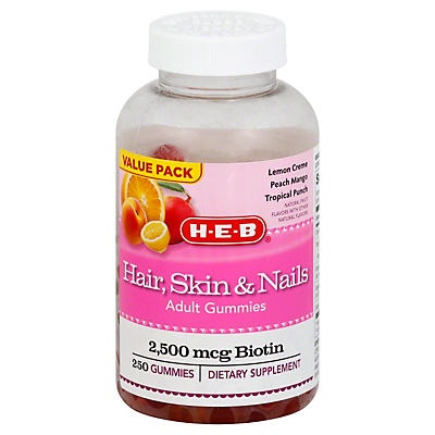 slide 1 of 1, H-E-B Hair Skin And Nails Adult Gummies, 250 ct