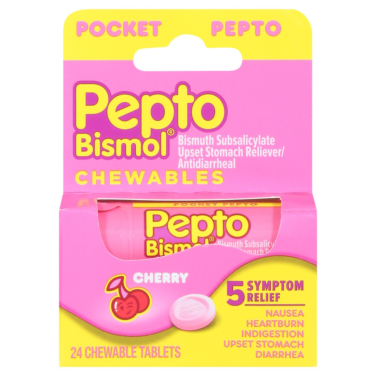 slide 1 of 9, Pepto-Bismol Pepto Bismol Cherry Chewable Tablet, 24 ct