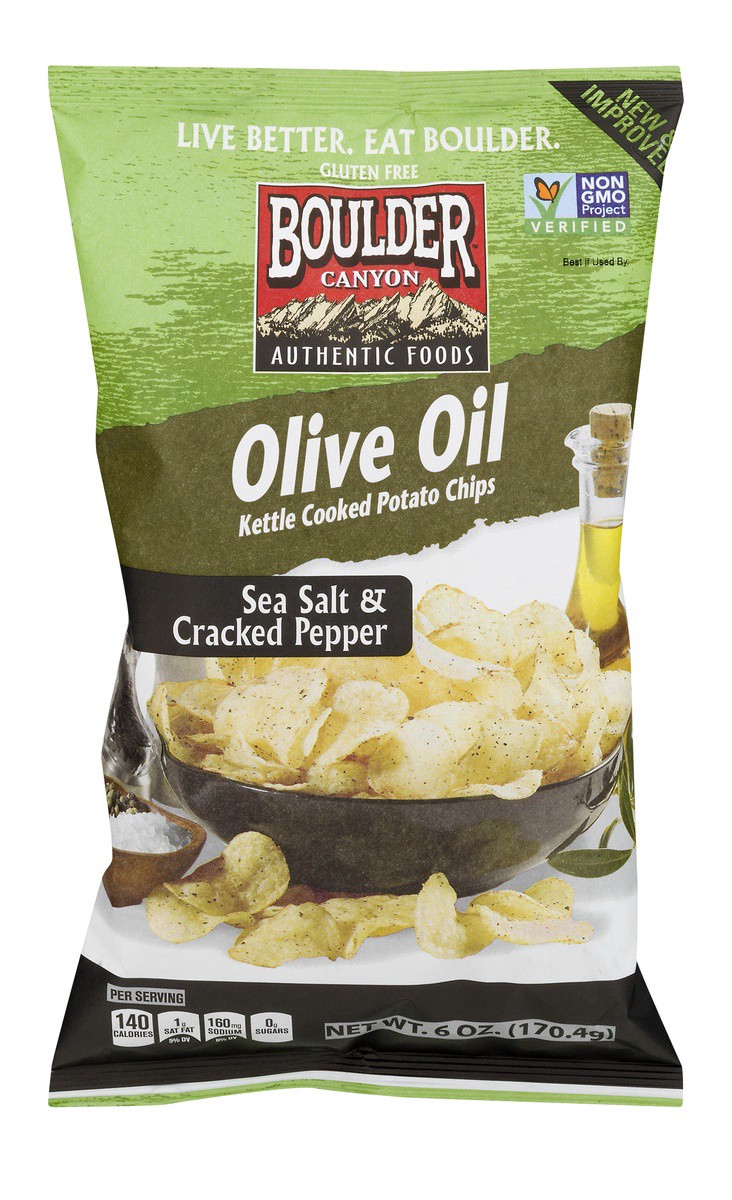 slide 1 of 11, Boulder Canyon Olive Oil Canyon Cut Kettle Cooked Potato Chips, 6 oz