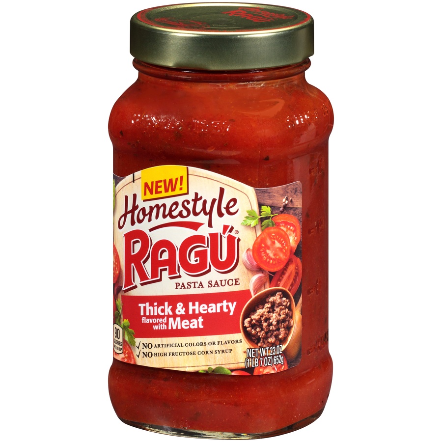 slide 3 of 8, Ragu Home Style Meat Flavor Pasta Sauce, 23 oz