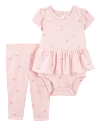Carter's Baby 2-Piece Rainbow Peplum Bodysuit Pant Set Pink NB