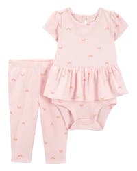 Carter's Baby 2-Piece Rainbow Peplum Bodysuit Pant Set Pink NB