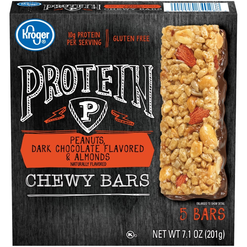 slide 1 of 1, Kroger Peanuts Dark Chocolate Flavored & Almonds Protein Chewy Bars, 5 ct; 7.1 oz