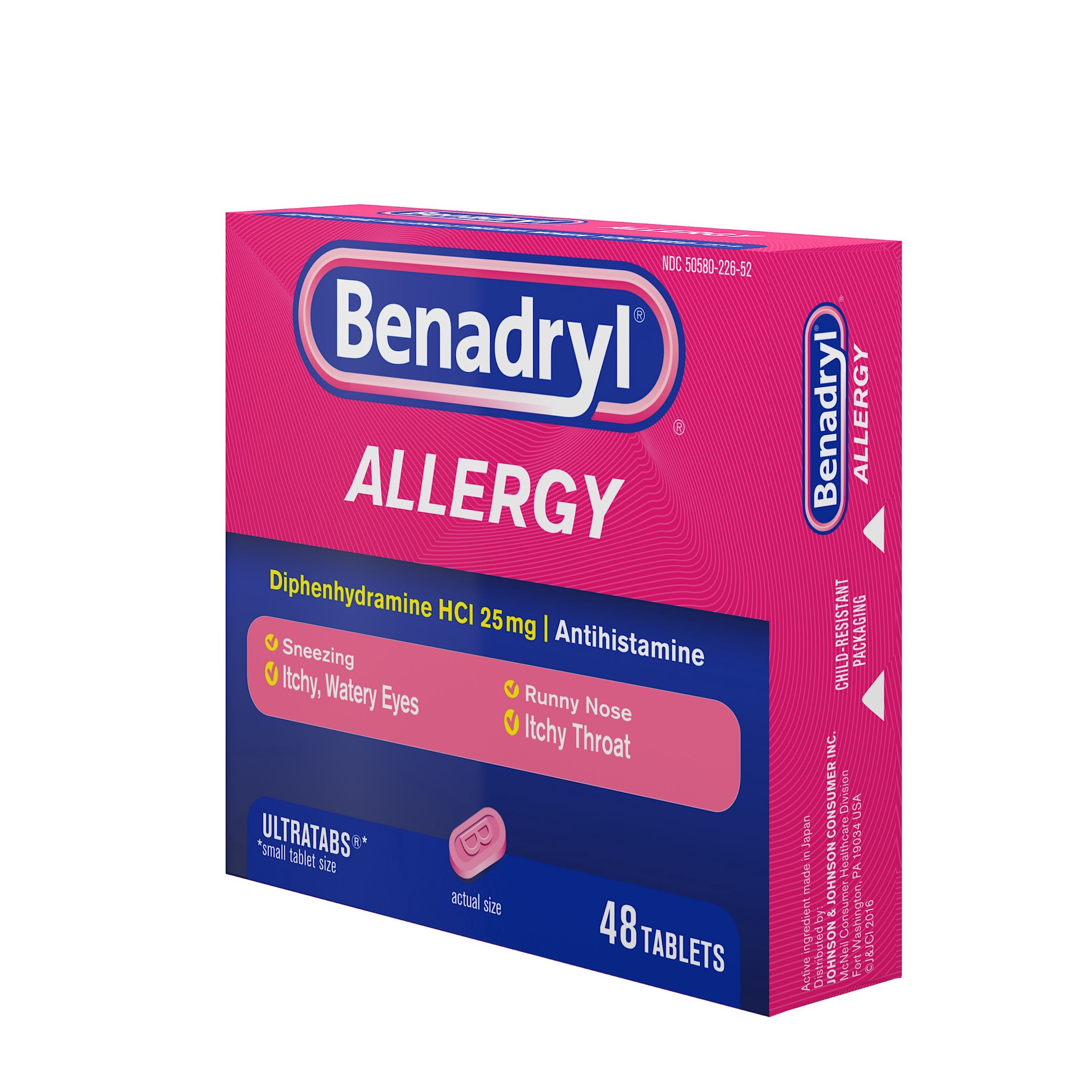 slide 7 of 9, Benadryl Tablets 25 mg Allergy 48 ea, 48 ct; 25 mg