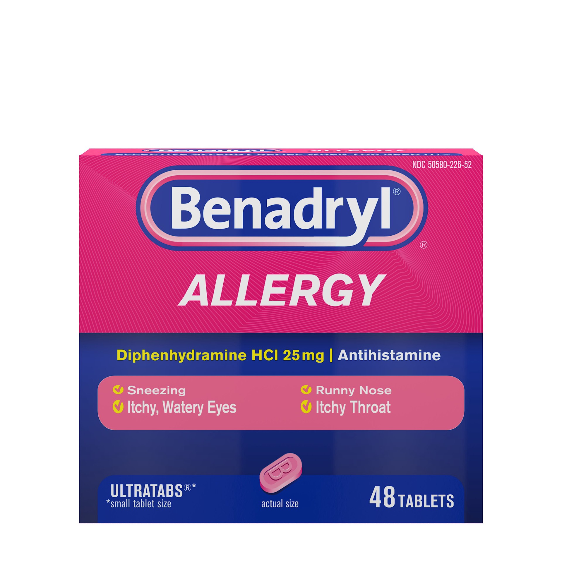 slide 8 of 9, Benadryl Tablets 25 mg Allergy 48 ea, 48 ct; 25 mg