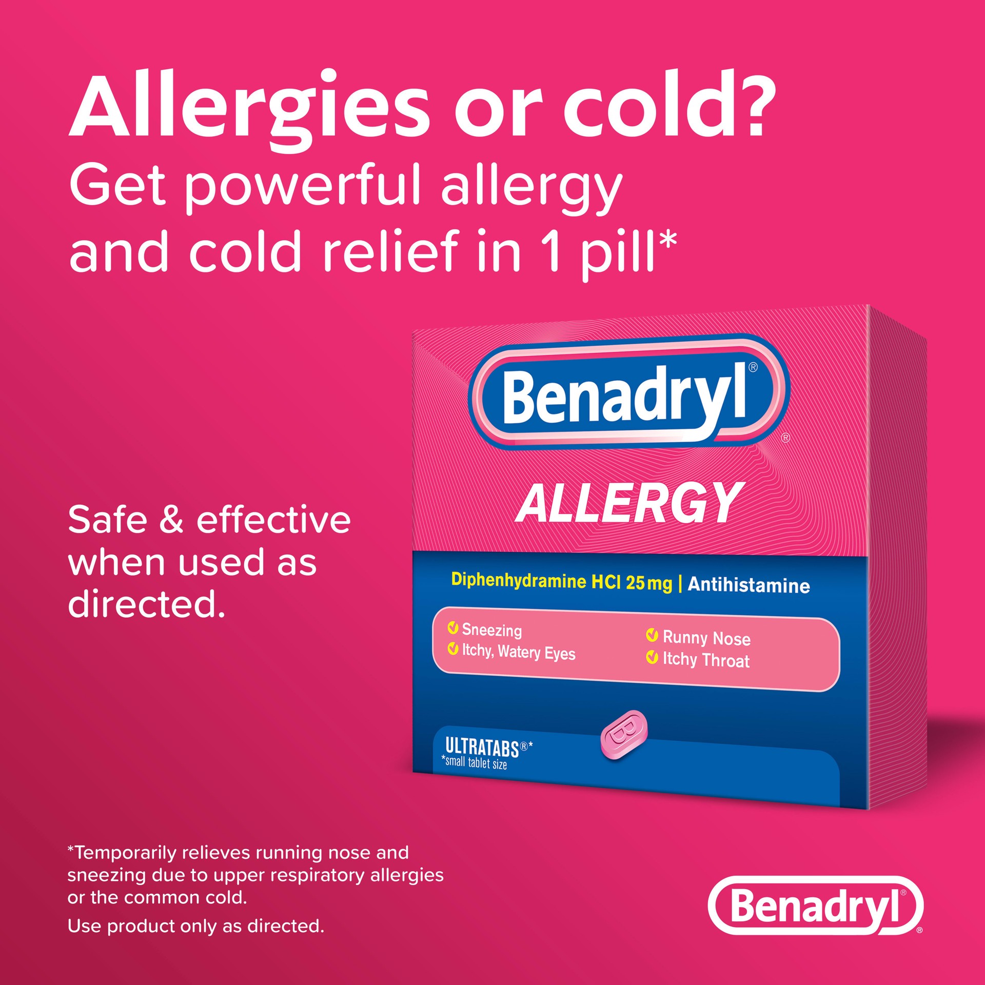 slide 3 of 9, Benadryl Tablets 25 mg Allergy 48 ea, 48 ct; 25 mg