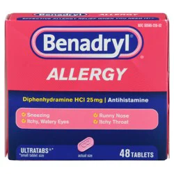 Benadryl Ultratabs Antihistamine Cold & Allergy Relief Tablets, 48 ct