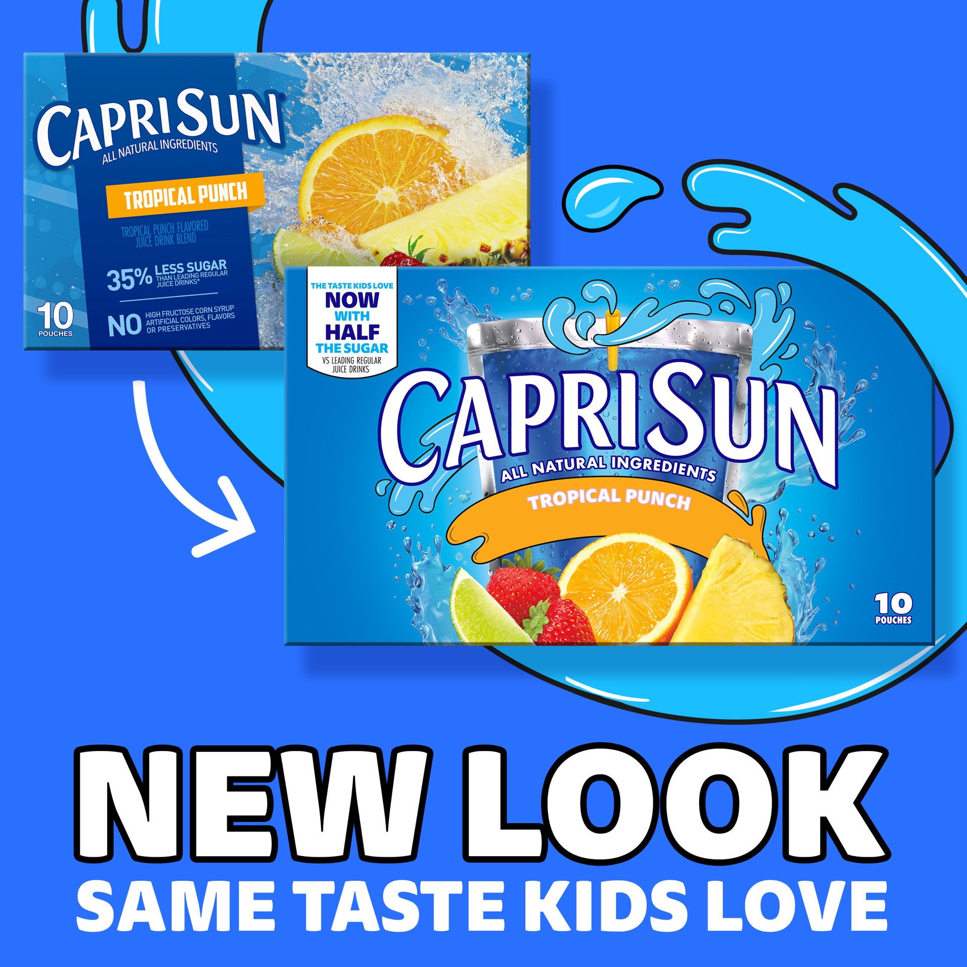slide 4 of 5, Capri Sun Tropical Punch Flavored with other natural flavor Juice Drink Blend, 10 ct Box, 6 fl oz Pouches, 10 ct