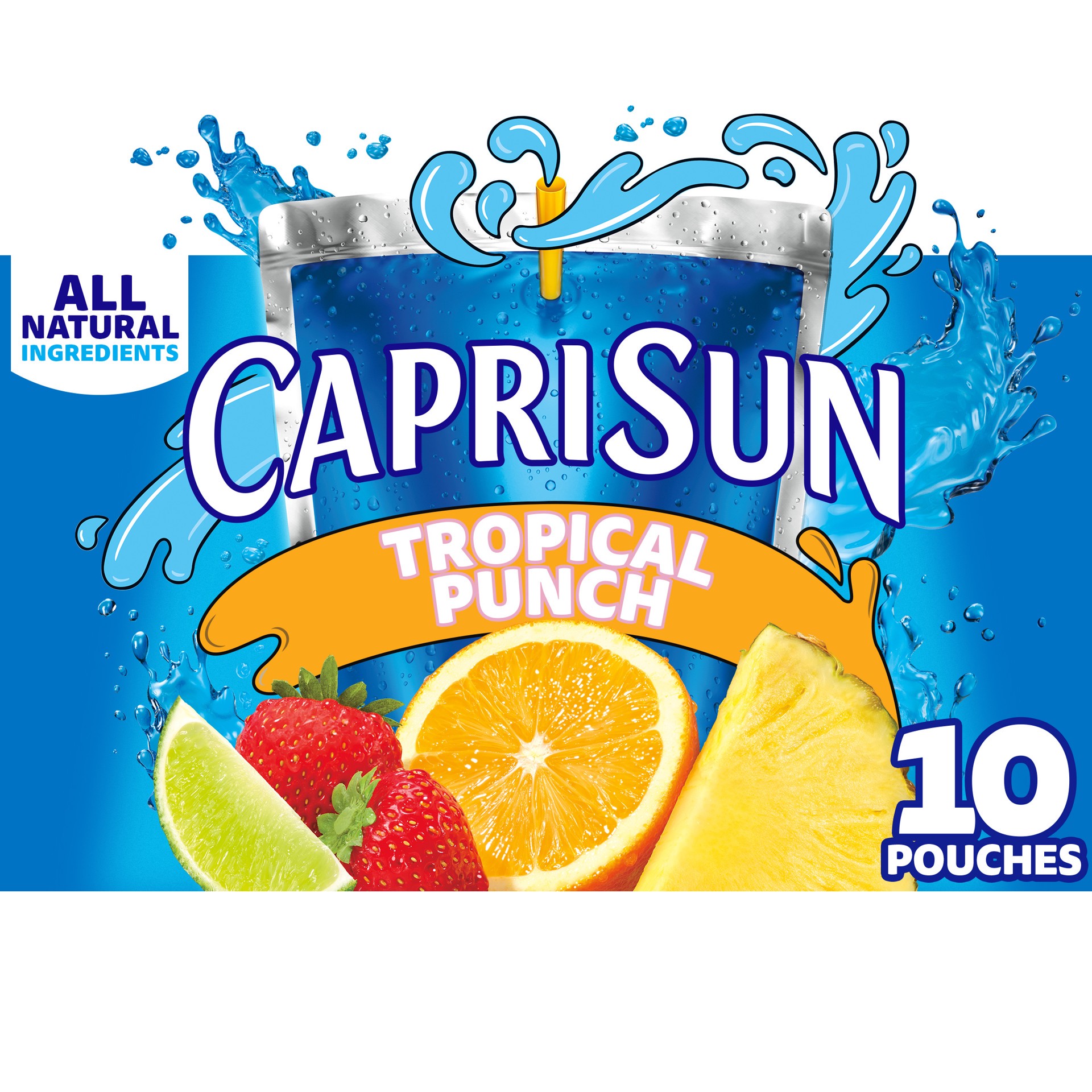 slide 1 of 5, Capri Sun Tropical Punch Flavored with other natural flavor Juice Drink Blend, 10 ct Box, 6 fl oz Pouches, 10 ct