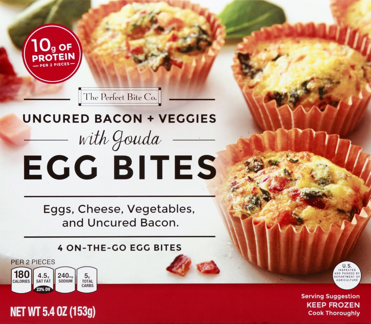 slide 9 of 13, Perfect Bite BBQ The Perfect Bite Co. Uncured Bacon Veggies & Gouda Egg Bites, 5.4 oz