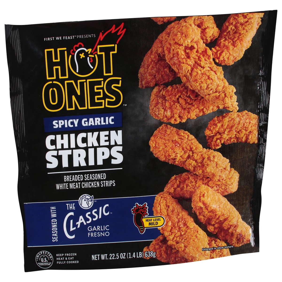 slide 3 of 9, Hot Ones Mild Spicy Garlic Chicken Strips 22.5 oz, 22.5 oz