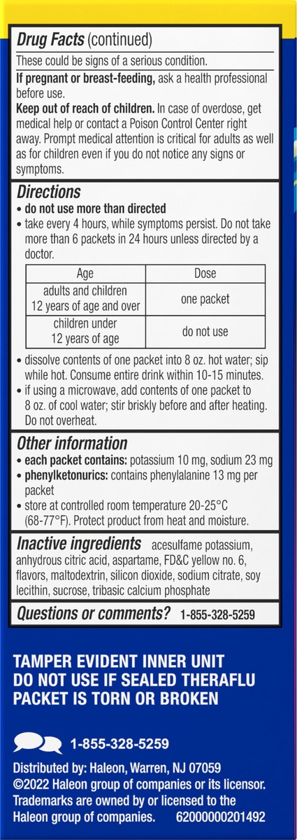 slide 7 of 9, Theraflu Nighttime Multi-Symptom Severe Cold Hot Liquid Powder Green Tea and Citrus Flavors 6 Count Box, 6 ct