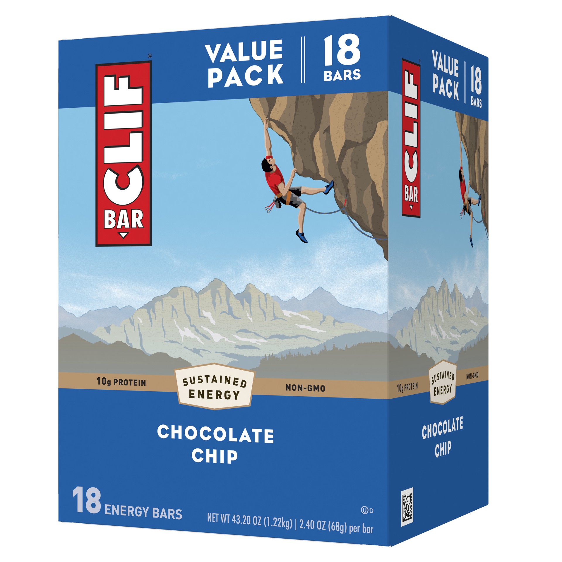 slide 1 of 9, CLIF BAR - Chocolate Chip - Made with Organic Oats - 10g Protein - Non-GMO - Plant Based - Energy Bars - 2.4 oz. (18 Pack), 18 ct