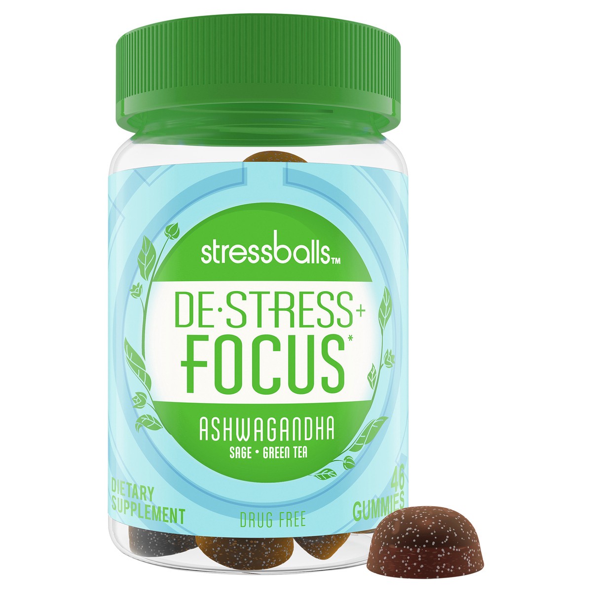 slide 4 of 6, Stressballs Gummies Ashwagandha Sage-Green Tea De-Stress + Focus 46 ea, 46 ct