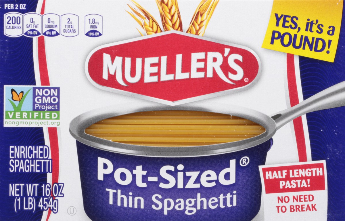 slide 4 of 9, Mueller's Pot-Sized Thin Spaghetti 16 oz, 16 oz