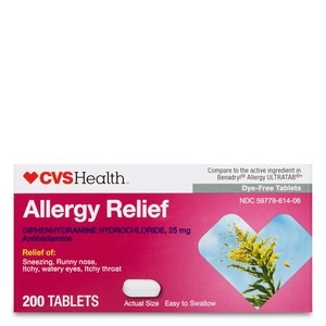 slide 1 of 1, CVS Health Dye-Free Allergy Diphenhydramine Hcl Tablets, 200 ct