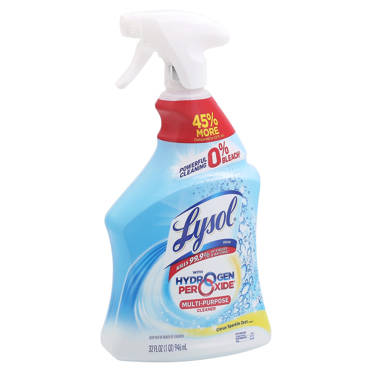 slide 9 of 9, Lysol Multi Purpose Cleaner Spray, For Cleaning and Disinfecting, Bleach Free (Contains Hydrogen Peroxide), Citrus Scent, 32oz, 32 oz