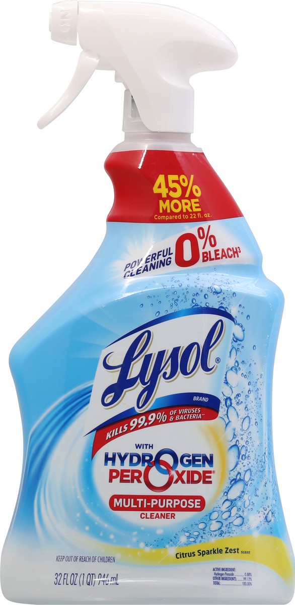 slide 7 of 9, Lysol Multi Purpose Cleaner Spray, For Cleaning and Disinfecting, Bleach Free (Contains Hydrogen Peroxide), Citrus Scent, 32oz, 32 oz