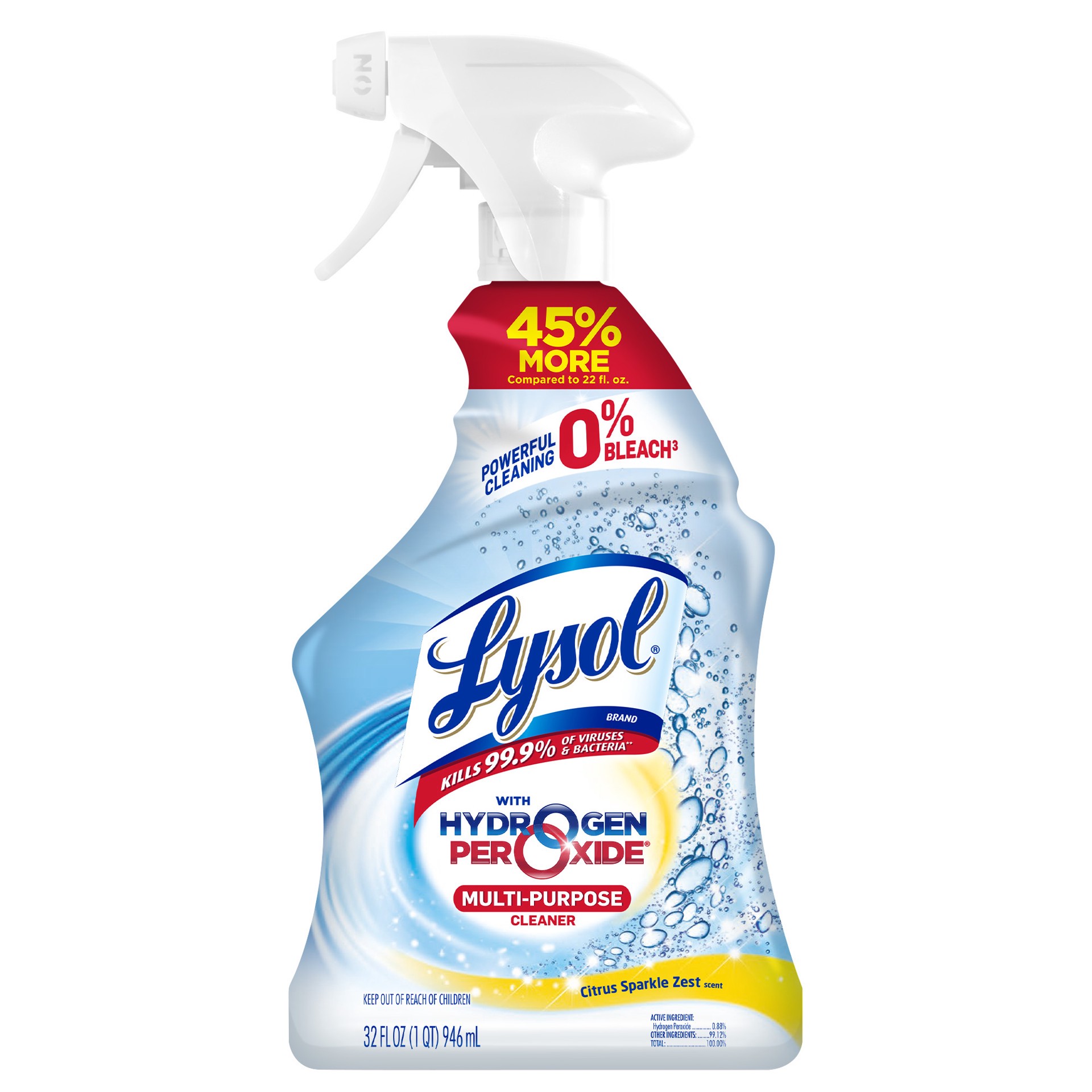 slide 1 of 9, Lysol Multi Purpose Cleaner Spray, For Cleaning and Disinfecting, Bleach Free (Contains Hydrogen Peroxide), Citrus Scent, 32oz, 32 oz