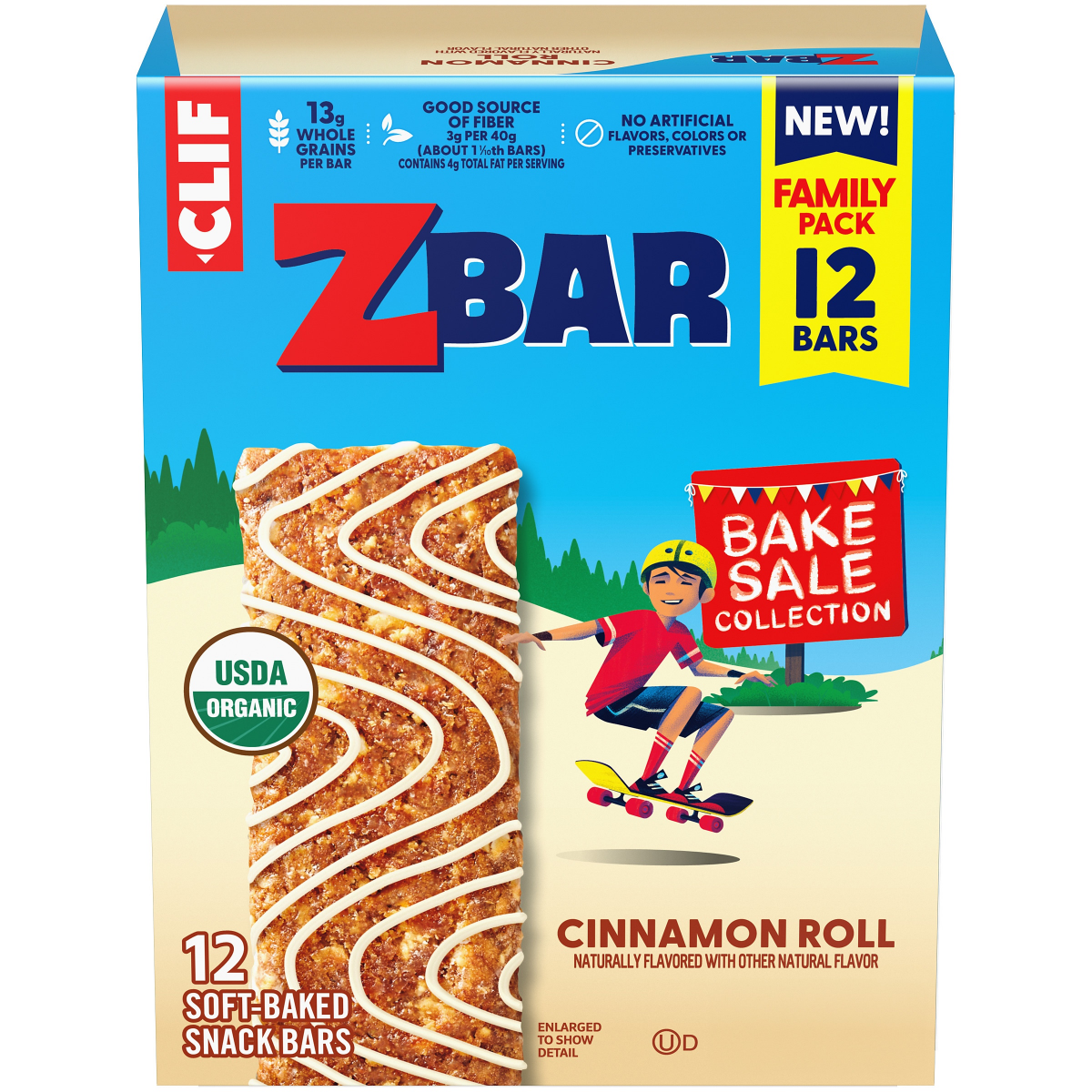 slide 1 of 17, Zbar - Cinnamon Roll - Soft Baked Snack Bars - Non-GMO - 13g Whole Grains - USDA Organic Granola Bars (12 Pack), 15.24 oz