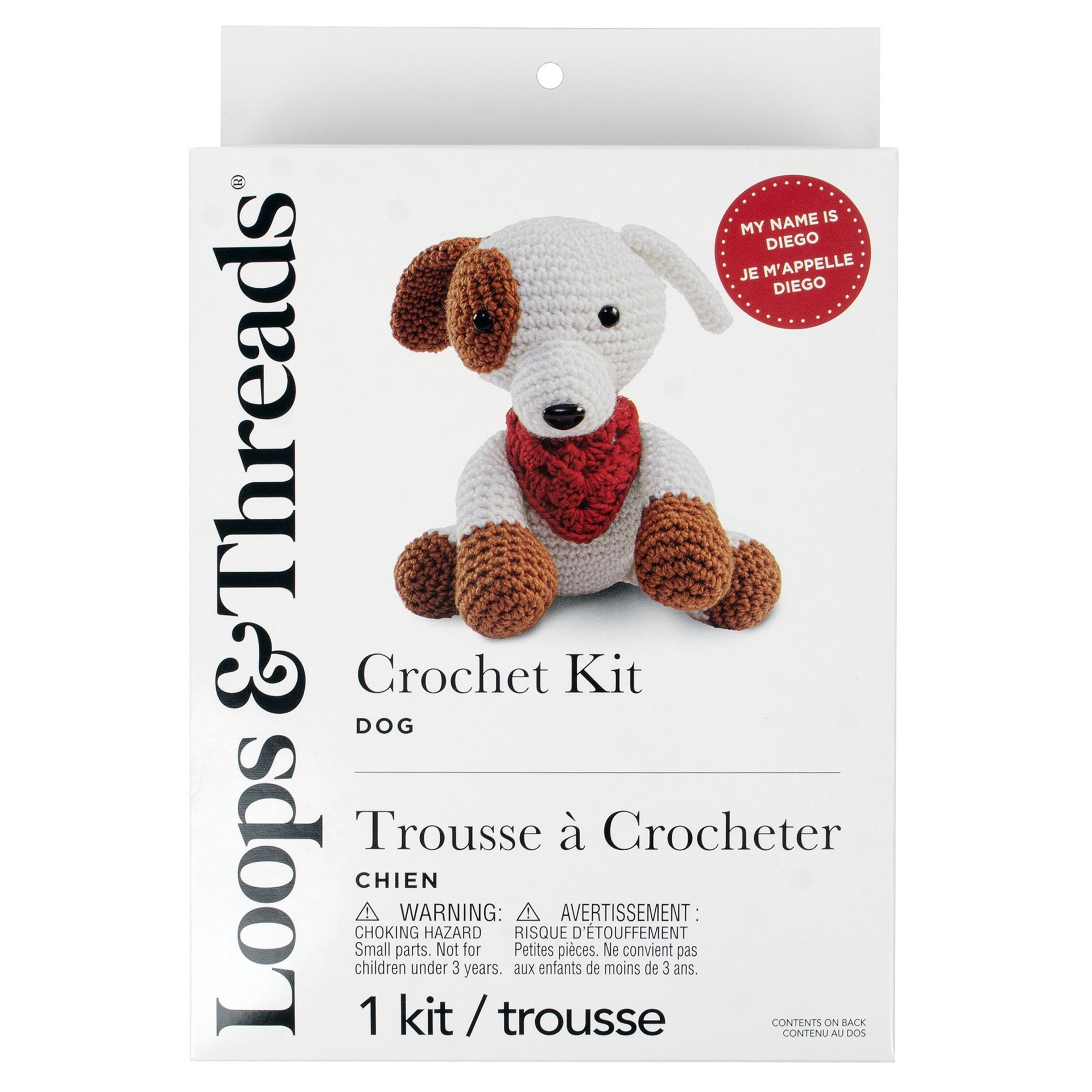 slide 3 of 4, Intermediate Dog Amigurumi Crochet Kit By Loops & Threads, 5 in x 4 in x 7 in