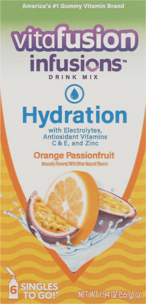 slide 12 of 14, vitafusion Infusions Singles To Go Hydration Orange Passionfruit Drink Mix - 6 ct, 6 ct