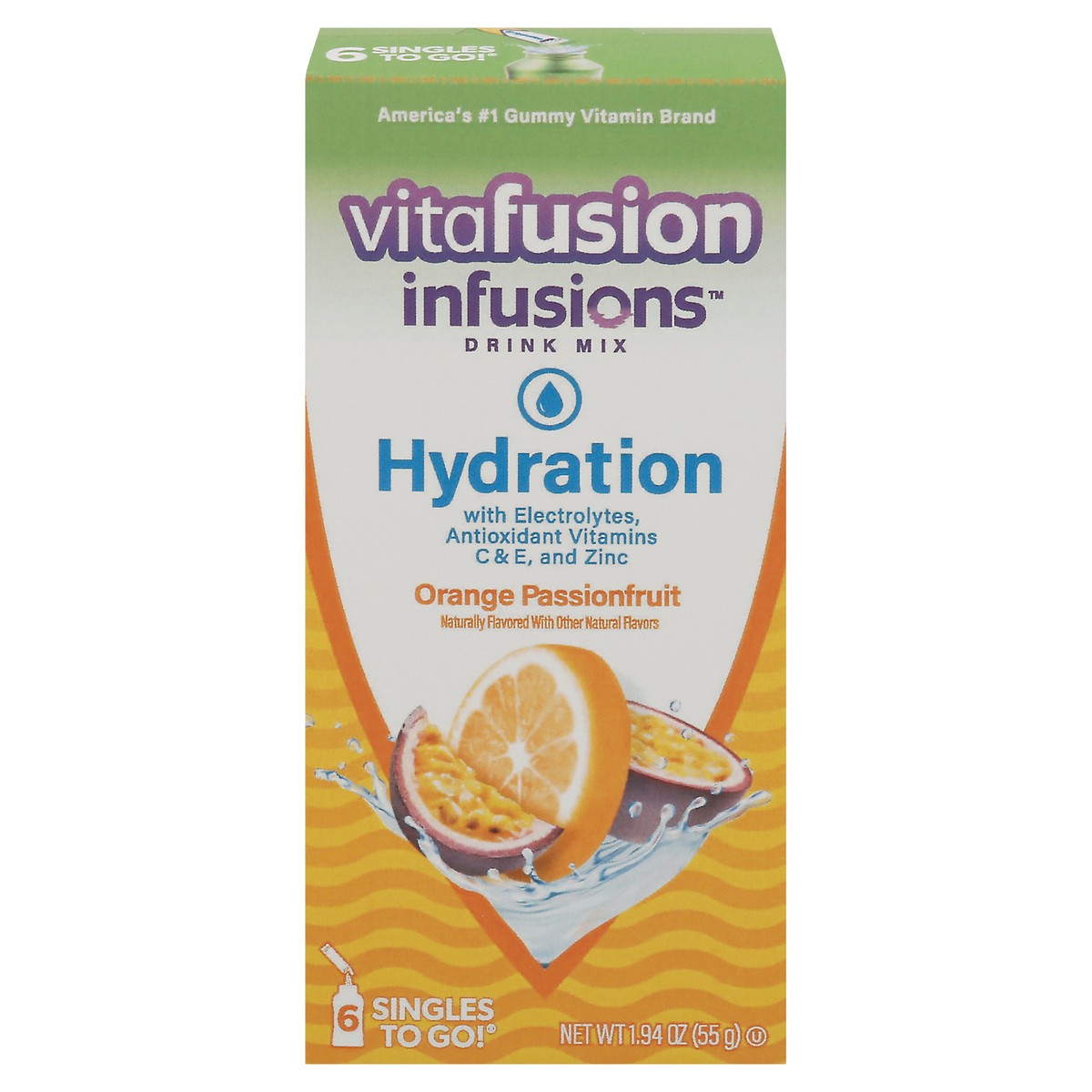 slide 10 of 14, vitafusion Infusions Singles To Go Hydration Orange Passionfruit Drink Mix - 6 ct, 6 ct