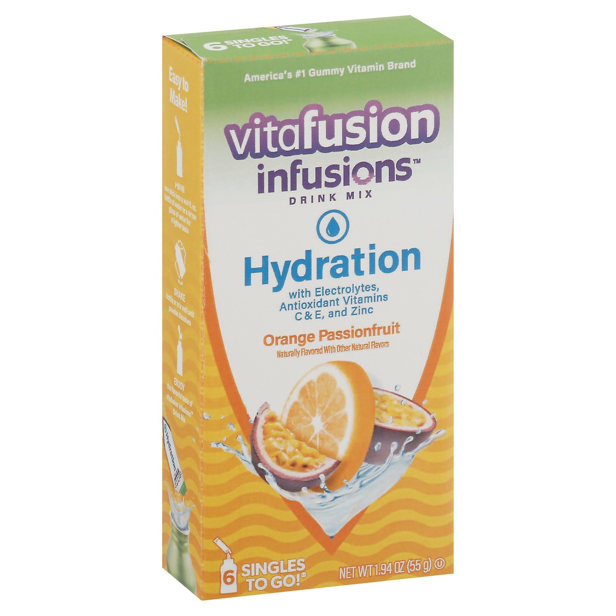 slide 11 of 14, vitafusion Infusions Singles To Go Hydration Orange Passionfruit Drink Mix - 6 ct, 6 ct