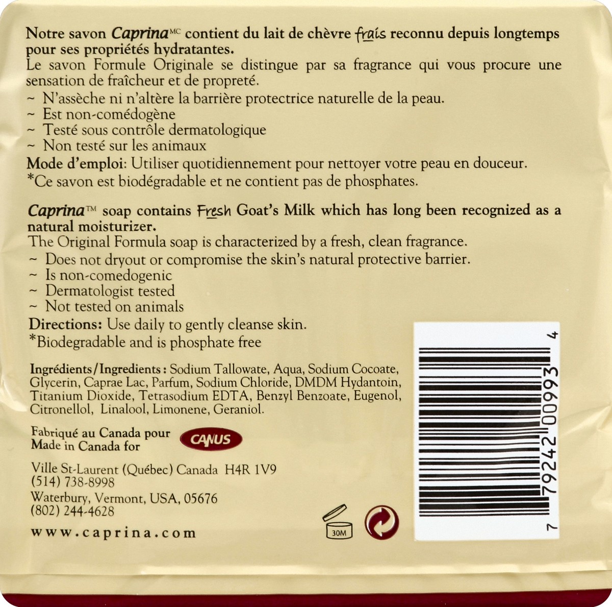 slide 2 of 5, Caprina Fresh Goats Milk Original Formula Soap, 3 ct