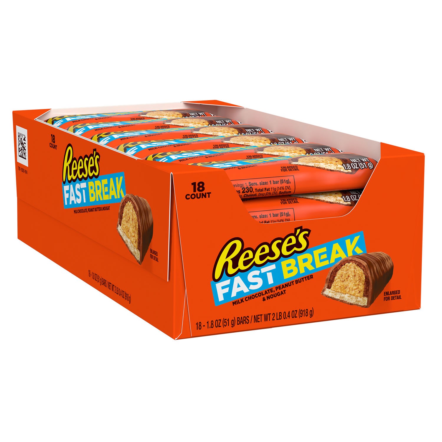 slide 1 of 4, Reese's FAST BREAK Milk Chocolate, Peanut Butter and Nougat Candy Bars, 1.8 oz (18 Count), 1.8 oz