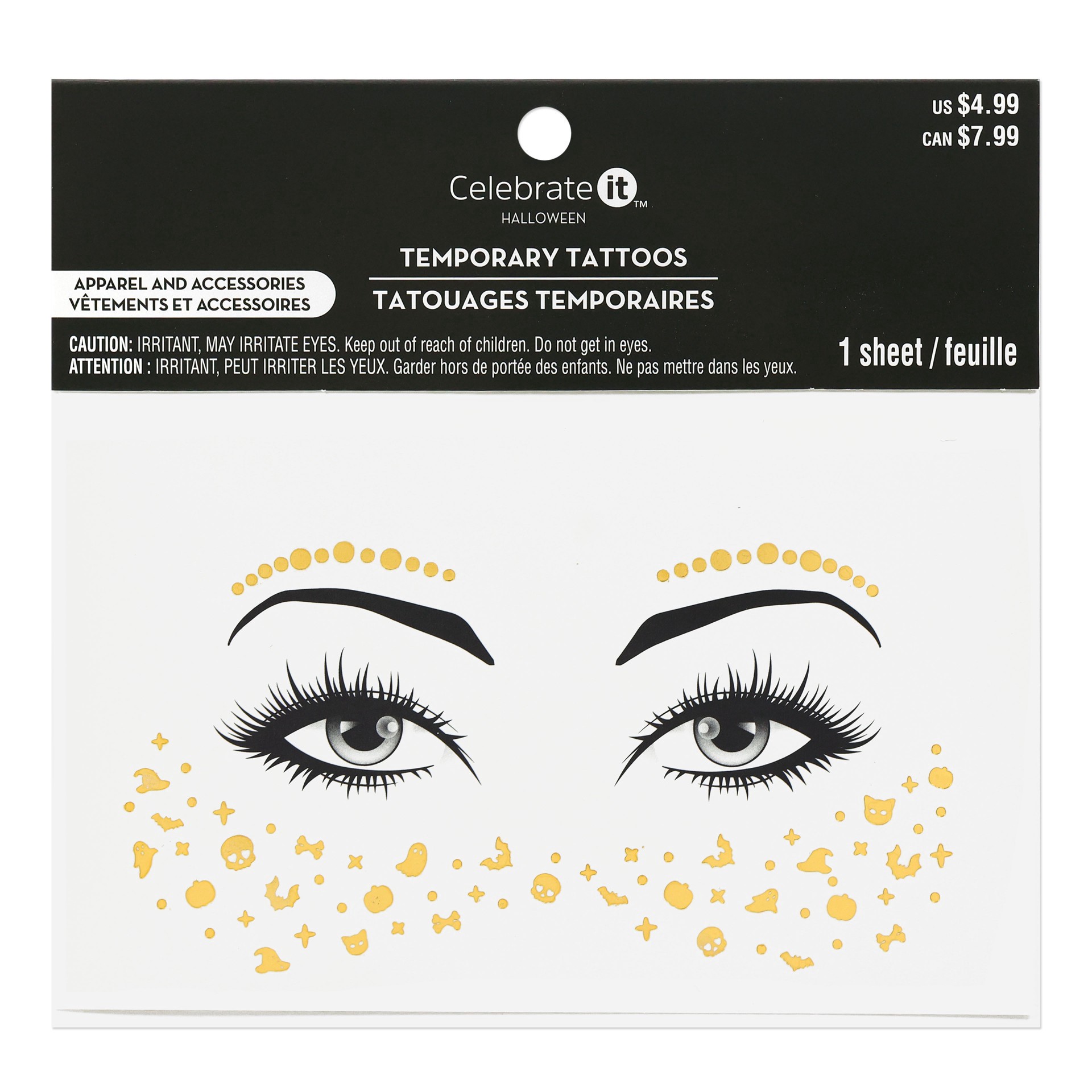 slide 2 of 3, Gold Temporary Tattoo Sheet By Celebrate It, adult
