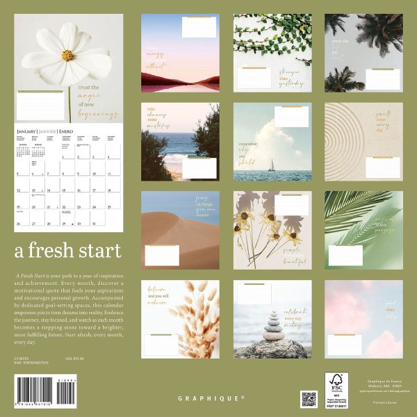 slide 3 of 5, 2025 Graphique Inspirational Monthly Wall Calendar, 12"" X 12"", A Fresh Start, January 2025 To December 2025, Cy347, 1 ct