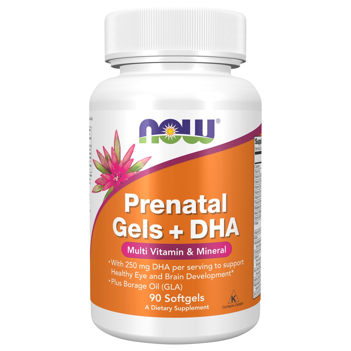 slide 1 of 2, NOW Prenatal Gels + DHA, 90 ct