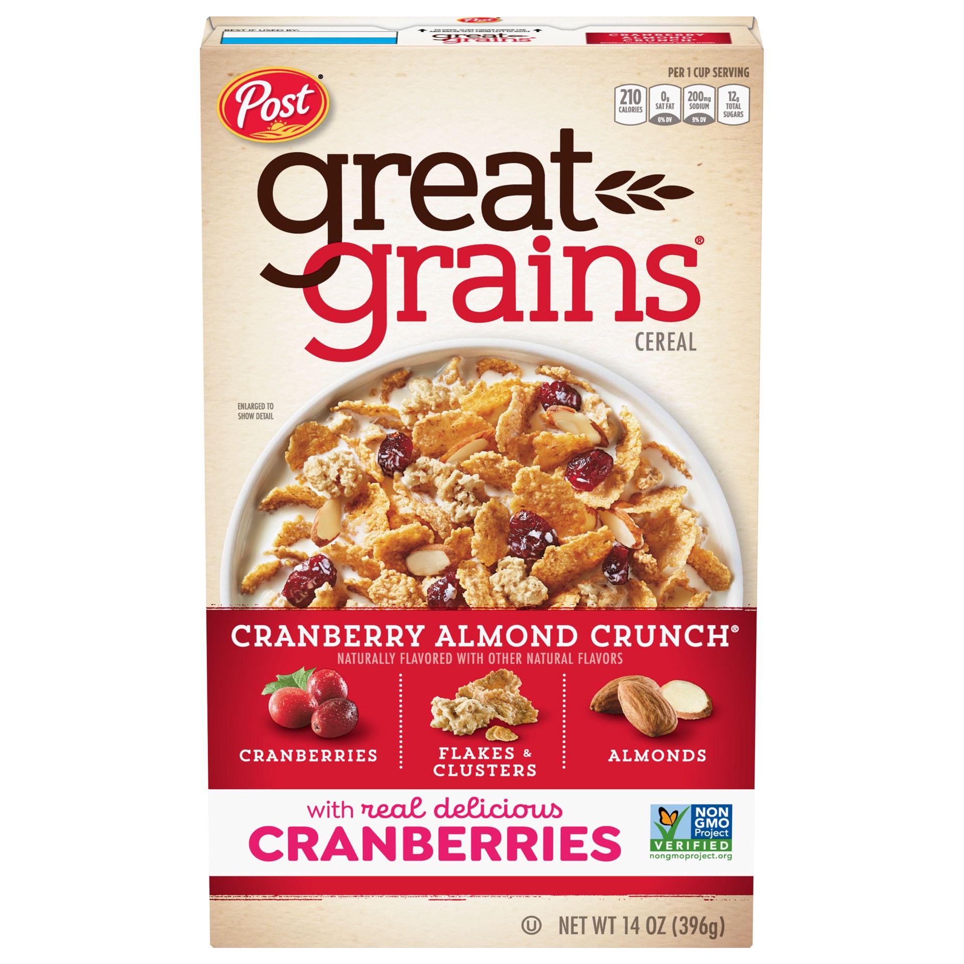 slide 4 of 5, Post Great Grains Cranberry Almond Crunch Cereal, 14 OZ Box, 14 oz