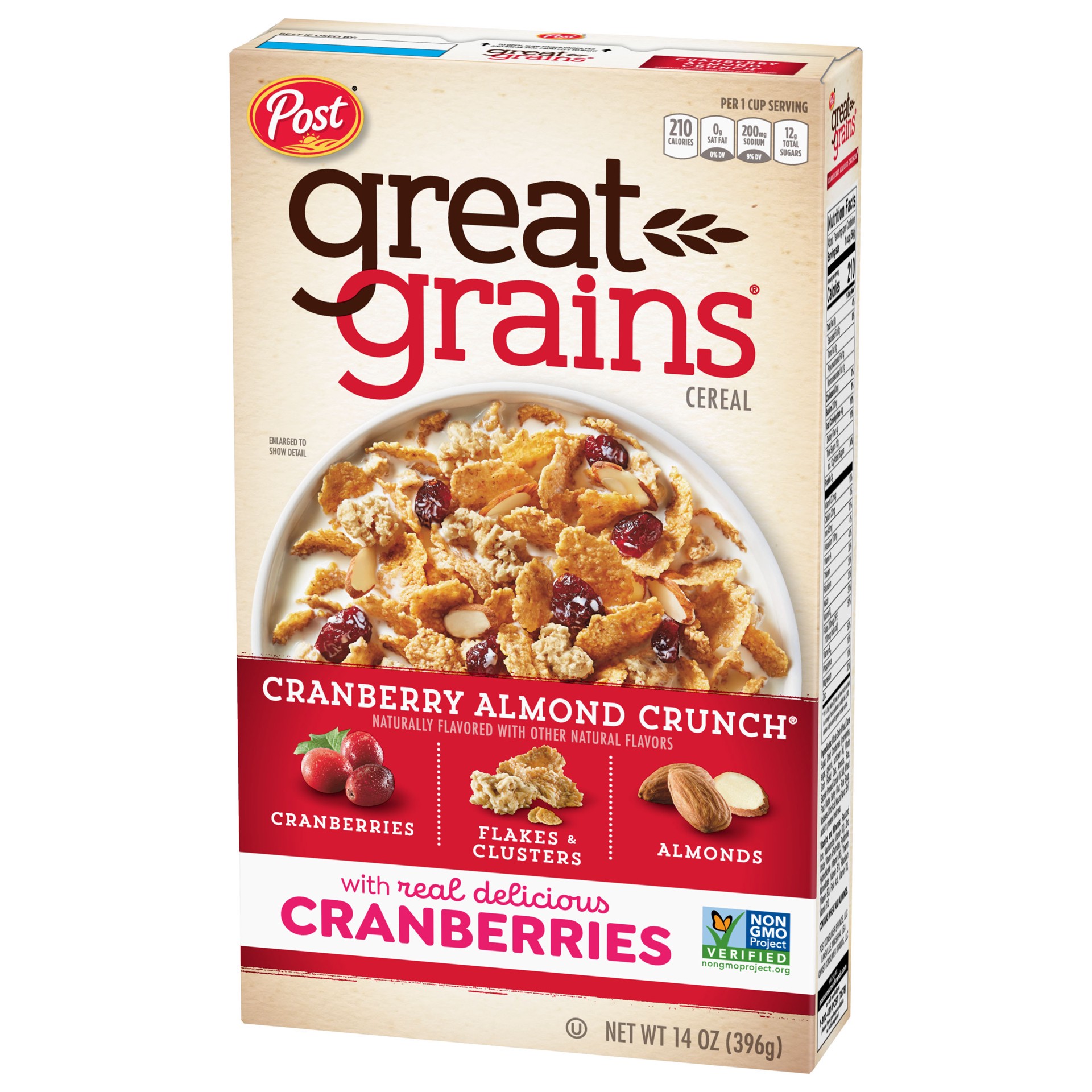 slide 3 of 5, Post Great Grains Cranberry Almond Crunch Cereal, 14 OZ Box, 14 oz