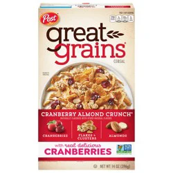 Post Great Grains Cranberry Almond Crunch Cereal, 14 OZ Box