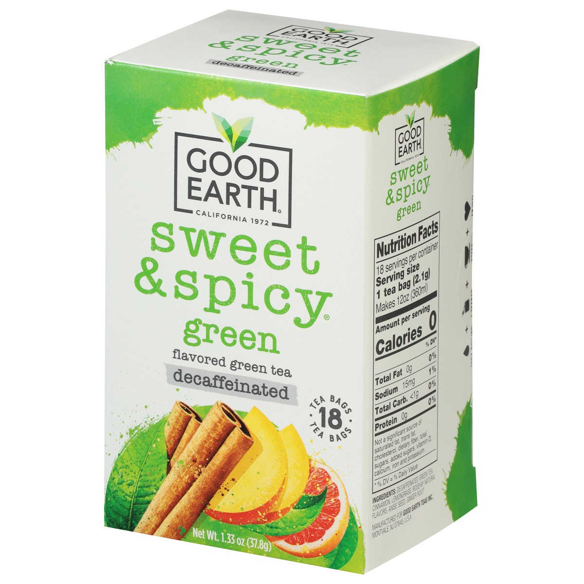 slide 7 of 13, Good Earth Sweet & Spicy Decaffeinated Tea Bags Green Green Tea 1.33 oz, 1.33 oz