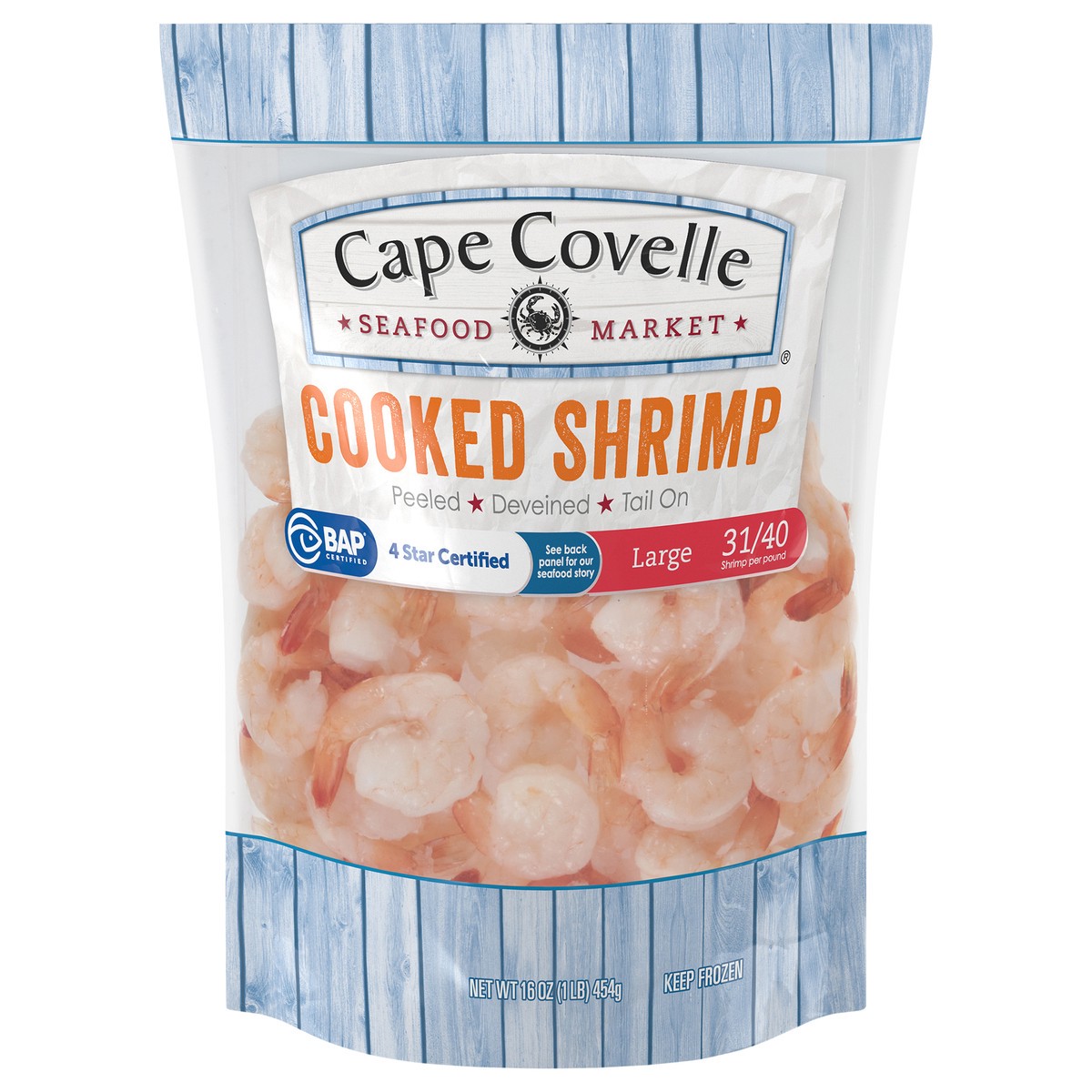 slide 4 of 4, Cape Covelle Seafood Market Cooked Large Shrimp 16 oz, 16 oz