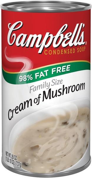 slide 1 of 1, Campbell's Cream Of Mushroom 98 Fat Free Condensed Soup, 26 oz