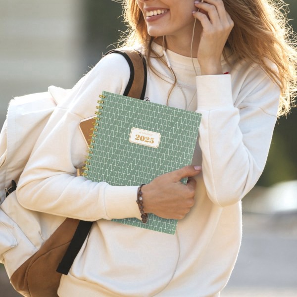 slide 9 of 9, 2025-2026 At-A-Glance Badge Weekly/Monthly Planner, 8-1/2"" X 11"", Green Tile, January To January, 1 ct