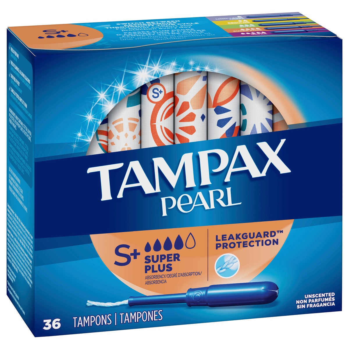 slide 2 of 4, Tampax Pearl Tampons, with LeakGuard Braid, Super Plus Absorbency, Unscented, 36 Count, 36 ct