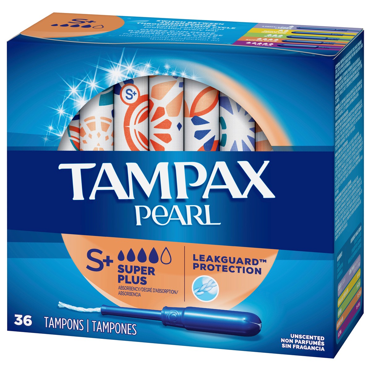 slide 3 of 4, Tampax Pearl Tampons, with LeakGuard Braid, Super Plus Absorbency, Unscented, 36 Count, 36 ct