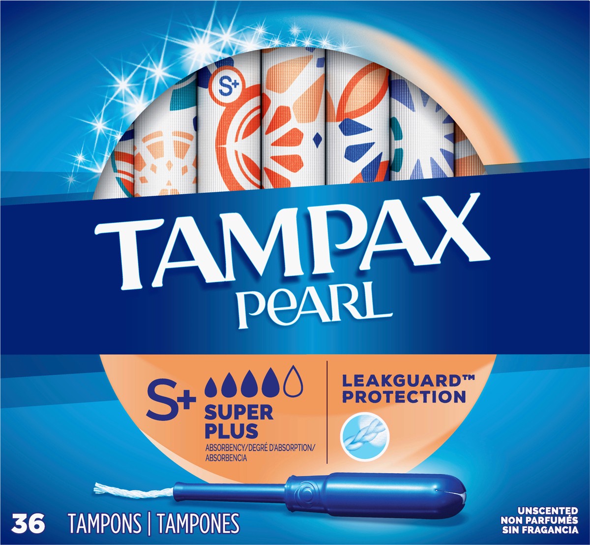 slide 4 of 4, Tampax Pearl Tampons, with LeakGuard Braid, Super Plus Absorbency, Unscented, 36 Count, 36 ct