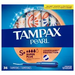 Tampax Pearl Tampons, with LeakGuard Braid, Super Plus Absorbency, Unscented, 36 Count