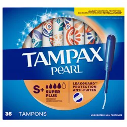 Tampax Pearl Tampons, with LeakGuard Braid, Super Plus Absorbency, Unscented, 36 Count