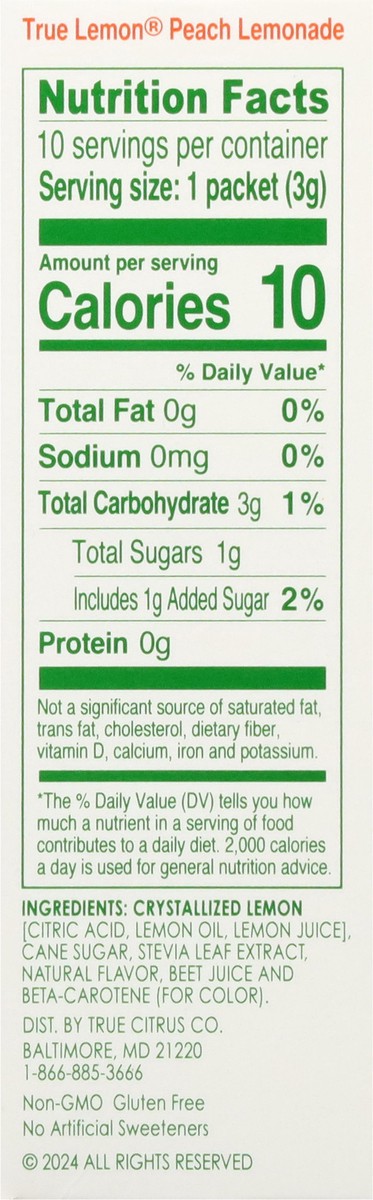slide 7 of 13, True Lemon Peach Lemonade Drink Mix 10 - 0.11 oz Packets, 10 ct