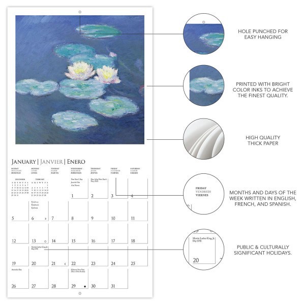 slide 4 of 5, 2025 Graphique Fine Arts Monthly Mini Calendar, 7"" X 7"", Monet, January 2025 To December 2025, My03, 1 ct