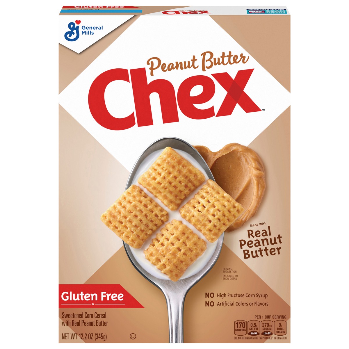 slide 1 of 8, General Mills Peanut Butter Chex Cereal, Gluten Free Breakfast Cereal, Made with Whole Grain, 12.2 oz, 12.2 oz